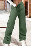 Hellgrüne Street Solid Patchwork-Hose mit Kordelzug und Tasche, gerade, gerade, einfarbige Hose mit hoher Taille