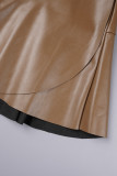 Kaki Casual Solid Patchwork Skinny High Waist Konventionella enfärgade kjolar