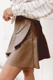 Khakifarbene, lässige, einfarbige, einfarbige Röcke mit hoher Taille und Patchwork