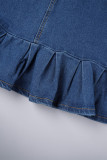 Темно-синяя повседневная однотонная джинсовая юбка в стиле пэчворк больших размеров с высокой талией