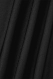 Schwarzer, lässiger, einfarbiger, durchsichtiger Patchwork-Overall mit Gürtel und halbem Rollkragenpullover in Übergröße