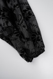 Tute nere casual patchwork solide trasparenti con cintura mezzo dolcevita taglie forti
