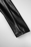 Schwarze, lässige, solide Patchwork-Oberbekleidung mit Reißverschlusskragen