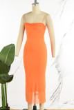 オレンジのセクシーなソリッドバックレススパゲッティストラップロングドレスドレス