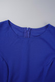 Vestidos de manga larga con cuello en O y frenillo liso casual azul colorido