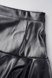 Jupes de couleur unie conventionnelles à taille haute en patchwork uni décontracté noir
