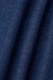 Темно-синие повседневные однотонные джинсы больших размеров в стиле пэчворк