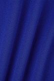 Vestidos de manga larga con cuello en O y frenillo liso casual azul colorido