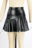 Schwarze, lässige, solide, dünne, hoch taillierte, konventionelle einfarbige Röcke