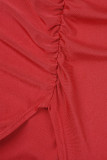 Vestidos longos vermelhos sexy sólidos sem costas com fenda frente única
