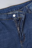 Jeans de talla grande de patchwork sólido informal azul profundo