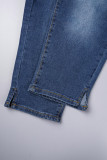Tiefblaue, lässige, solide Patchwork-Jeans in Übergröße
