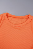 Orange Casual Solid Hollowed Out Frenulum O Neck Long Sleeve Two Pieces