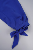 Bunte, blaue, lässige, einfarbige, langärmlige Frenulum-Kleider mit O-Ausschnitt