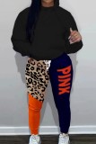 Orange-blaue Casual-Print-Patchwork-Hose mit normaler hoher Taille und konventionellem Full-Print