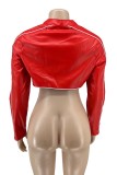 Red Casual Solid Patchwork Zipper Collar Outerwear