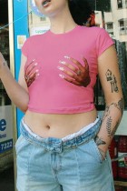 T-shirts à col rond basiques à imprimé décontracté roses