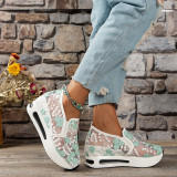 Chaussures de porte confortables rondes brodées décontractées roses en patchwork
