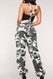 Black Casual Camouflage Print Bandage Patchwork Buttons Regular High Waist Full Print Bottoms