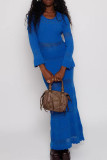 Kaki Street – robe longue à col rond, couleur unie, ajourée, Patchwork, dos nu, col rond