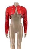 Red Casual Solid Patchwork Zipper Collar Outerwear