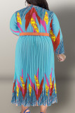 Пурпурное повседневное платье в стиле пэчворк с принтом и поясом, плиссированное платье с V-образным вырезом и принтом, платья больших размеров