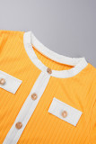 Yellow Sexy Solid Patchwork Buckle Buttons O Neck Long Sleeve Two Pieces
