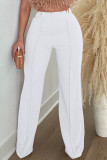 Bianco Casual Solid Basic Regular Vita alta Pantaloni tinta unita convenzionali