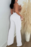 Pantalon décontracté uni basique taille haute classique de couleur unie blanc