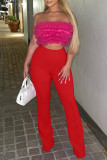 Rote, lässige, solide Basic-Hose mit normaler, hoher Taille und herkömmlicher einfarbiger Hose
