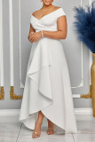 Branco Diário Celebridades Elegantes Patchwork Flounce Vestidos Assimétricos de Cor Sólida com Decote em V