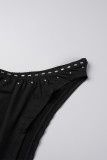 Zwart sexy patchwork heet boren uitgeholde rugloze strapless mouwloze driedelige set