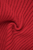 Rode elegante effen patchwork trekkoordgesp O-hals lange mouw twee stukken