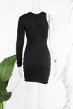 Черные элегантные однотонные лоскутные платья с юбкой и круглым вырезом в стиле пэчворк