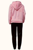 ピンク ブラック カジュアル レター パッチワーク ドローストリング ポケット フード付き襟 長袖 XNUMX 枚
