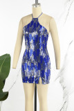 Синие сексуальные однотонные блестки в стиле пэчворк, горячая дрель, юбка с лямкой на шее, обернутые платья-юбки