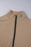 Vita Casual Solid Patchwork Zipper O Neck Skinny Jumpsuits