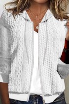 Capispalla con colletto con cappuccio e cerniera patchwork solido casual bianco