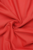 Röd Elegant solid urholkad lapptäcke O-hals inslagna kjolklänningar