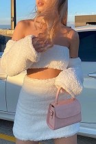 White Sexy Casual Solid Backless Strapless Long Sleeve Two Pieces