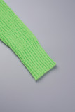 Fluorescerend groen, elegant effen patchwork, trekkoord, gesp, O-hals, lange mouw, twee stukken