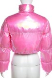 Pink Casual Solid Basic Mandarin Collar Outerwear