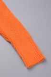 Orange Elegant Solid Patchwork Draw String Buckle O Neck Long Sleeve Two Pieces