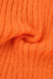 Laranja elegante sólido patchwork draw string fivela gola redonda manga comprida duas peças