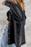 Giacca di jeans regolare a maniche lunghe con colletto rovesciato e cardigan patchwork solido nero casual