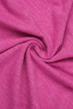 Rose Red Casual Solid Basic O Neck Long Sleeve Two Pieces