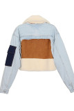 Blue Street Solid Patchwork Turndown Collar Long Sleeve Straight Denim Jacket