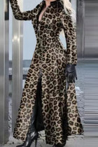 Леопардовый принт Уличный принт Лоскутная верхняя одежда на молнии с круглым вырезом