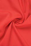 Rote, lässige, feste Patchwork-O-Ausschnitt-Langarmkleider
