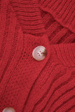 Красный Элегантный однотонный лоскутный узор с пряжкой и круглым вырезом с длинным рукавом из двух частей